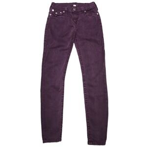 TRUE RELIGION Women's 27‎ Jeans Denim Legging With Flaps Wine Thistle Low Rise